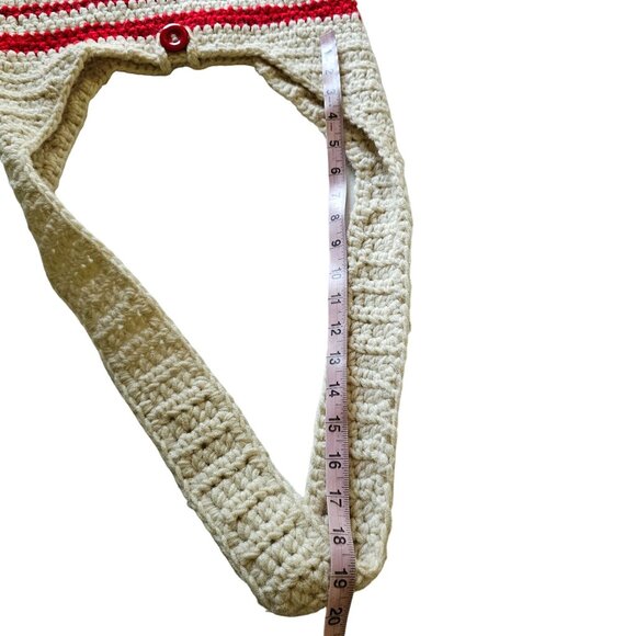 Hand Crochet Large Red White Striped Wool Boho Handmade Purse Crossbody 14x12 - Picture 6 of 6